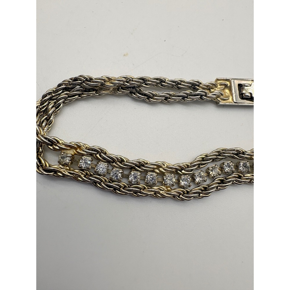 Two Tone Rope Chain Bracelet Gold Silver Rhinestone Layered 7 Inch‎ - Picture 5 of 9